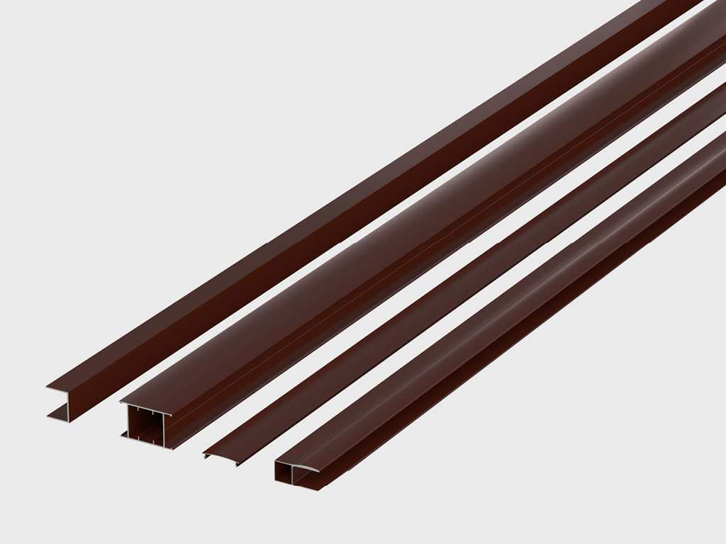 Комплект алюминиевых профилей сдвижных ворот коричнево-красного цвета (RAL 8017)